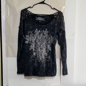 A Maurices Premium Women's Top Gothic Grunge Punk Rhinestone Lace Steampunk S